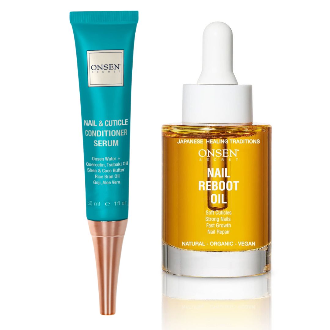 The image shows two products from the Nail & Cuticle Reboot Duo. On the left is a tube labeled &