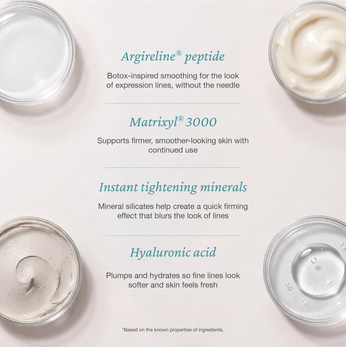 Anti‑aging skincare ingredient infographic for Onsen Secret wrinkle release syringe, highlighting peptides, minerals, and hydration benefits.