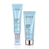 A skincare product duo consisting of a collagen boosting cream and a collagen boosting serum, with packaging in blue and white colors.