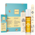 A collection of nail care products by ONSEN, including Nail Reboot Oil, a 3-Way Shining Buffer Block, Replacement Buffing Pads, and a Nail Reboot File, displayed against a blue background with leaf patterns.