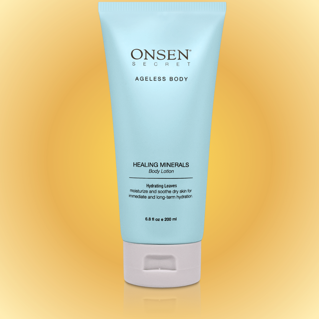 A bottle of ONSEN brand Healing Minerals Body Lotion.