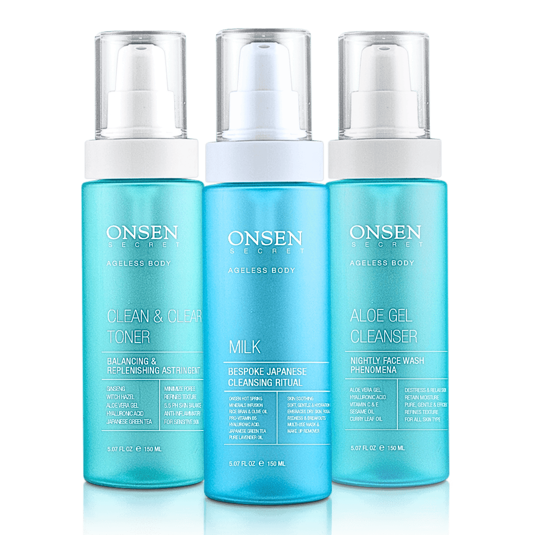 aloe gel cleanser, milk face cleanser, clean and clear toner