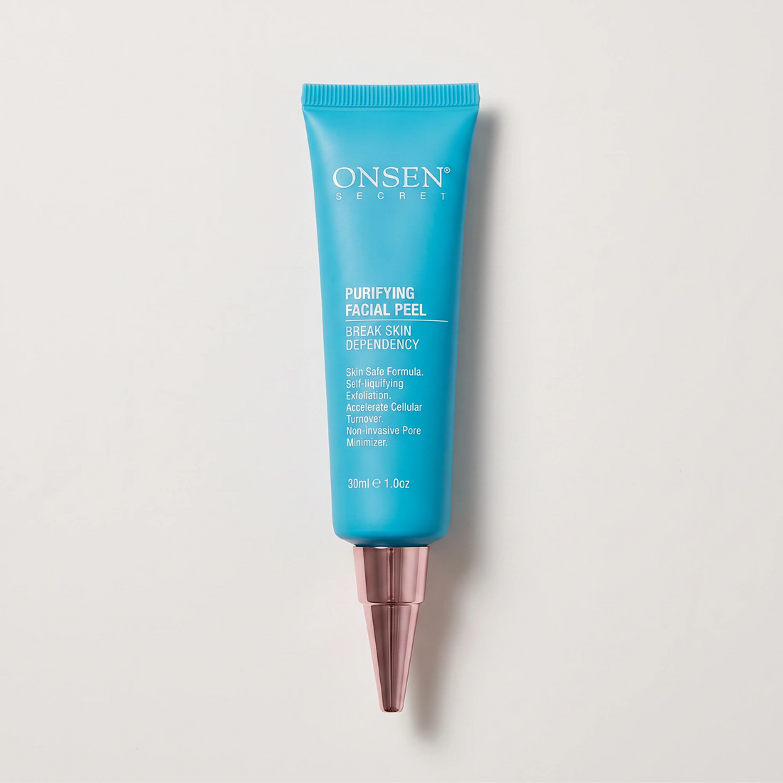 Onsen Secret Purifying Facial Peel, 30ml exfoliating skincare tube with self‑liquifying formula for pore minimizer and cellular turnover.