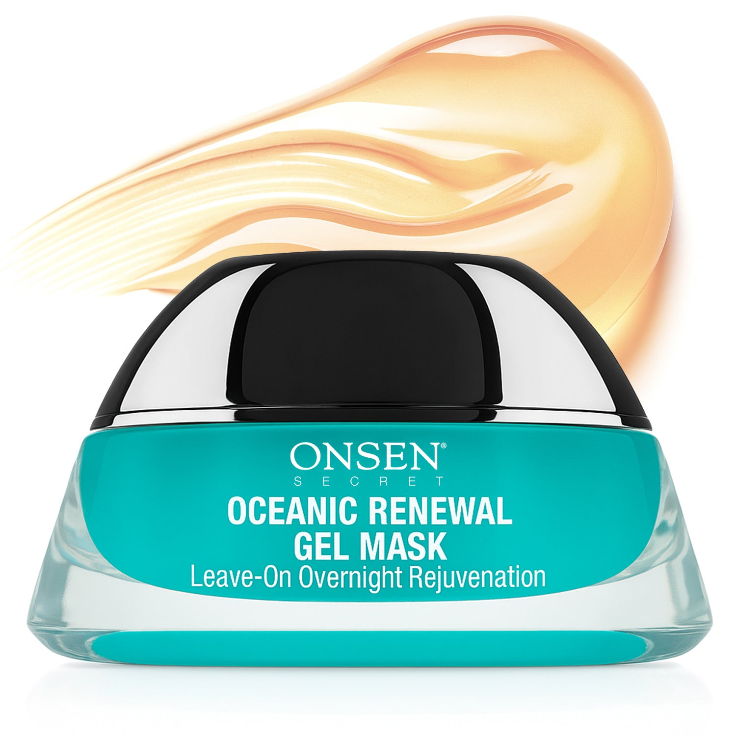 Onsen Secret Oceanic Renewal Overnight Gel Mask with a swatch of mask on a white background