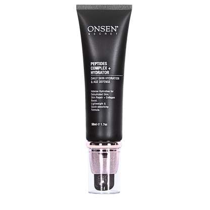 A black tube of ONSEN peptide facial cream with a white and pink cap, designed for skin care. 