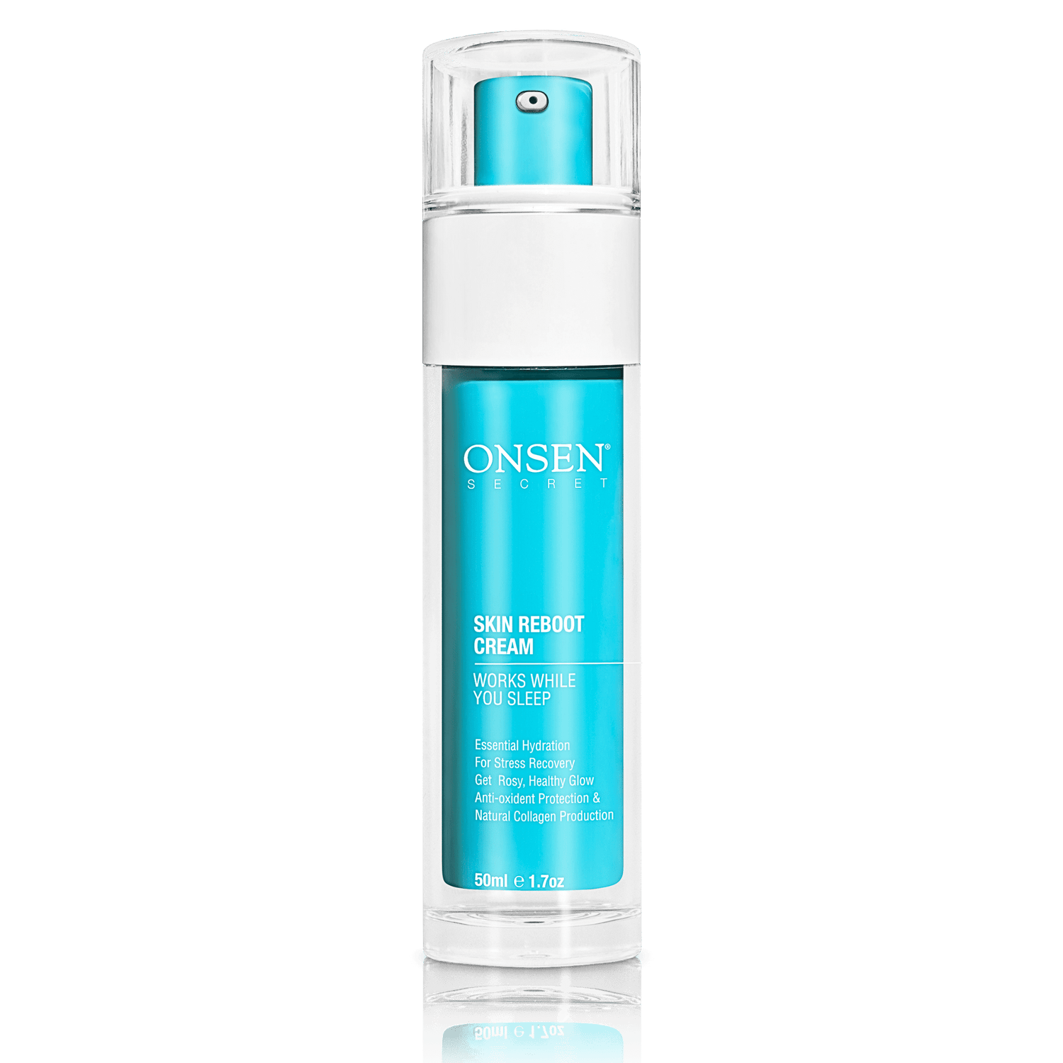 A pump bottle of Skin Reboot Cream by ONSEN, designed for skincare.