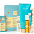 A collection of nail care products from Onsen Secret including a nail & cuticle conditioning serum, nail reboot oil, a 3-way shining buffer block with replacement pads, nail reboot file, and a white pagoda hand cream, all laid out on a light background.
