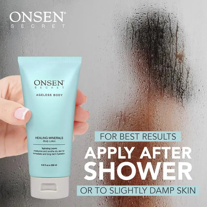 applying onsen secret lotion after bathing