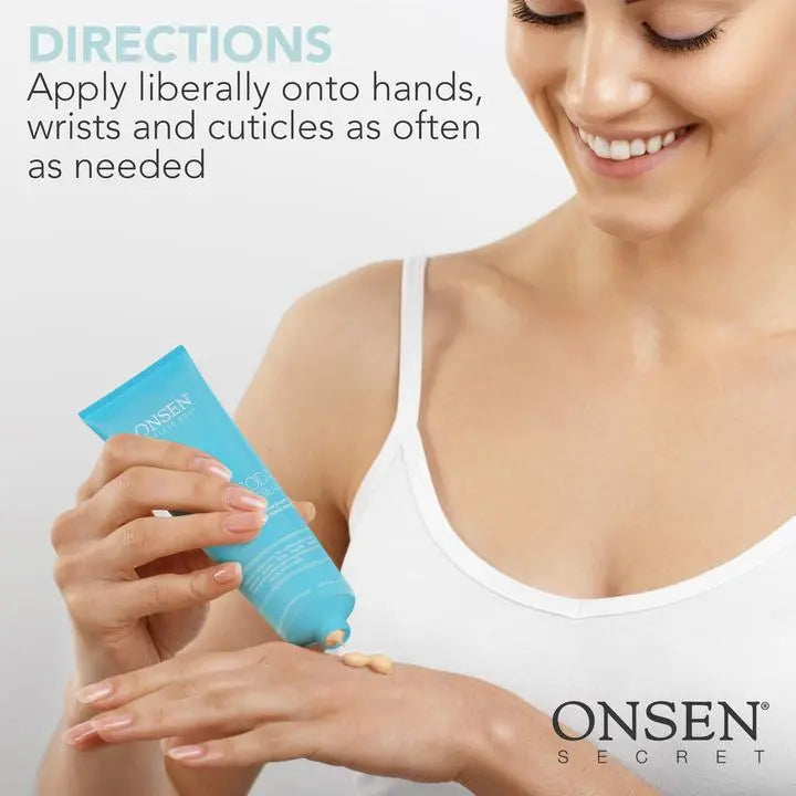 woman applying onsen body lotion